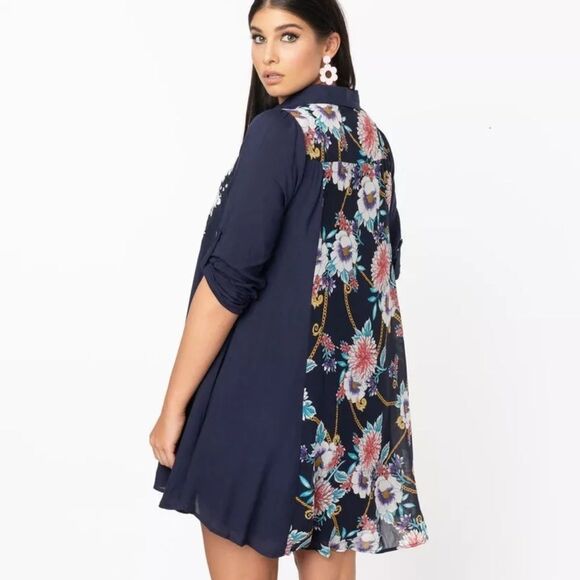 Savanna Jane Embroidered Front Floral Back Swing Mini Dress Small NWT - Picture 6 of 16